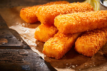 Close Up View Of Crispy Fried Fish Fingers