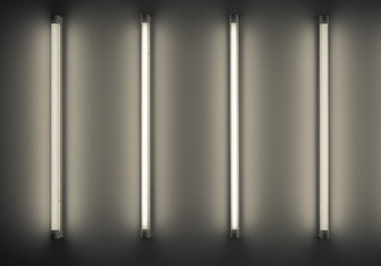 four neon tubes or lamps on the wall