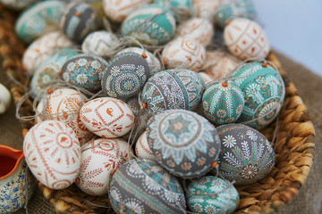 Wall Mural - Colorful Easter eggs sold on Easter fair in Vilnius