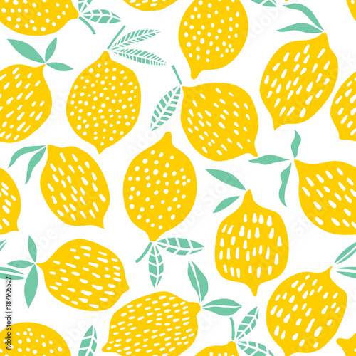 Lemon seamless pattern vector illustration. Summer design Poster Mural XXL