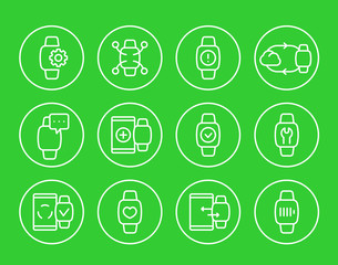 Sticker - smart watch, wearable devices linear icons set