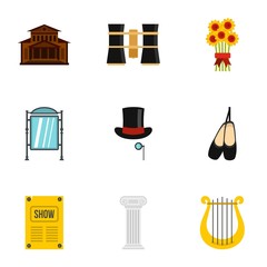 Sticker - Theatre art and acting icons set, flat style