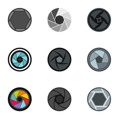 Wall Mural - Camera lens aperture icons set, flat style