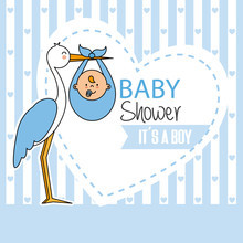  Baby Shower. Stork With Baby Boy