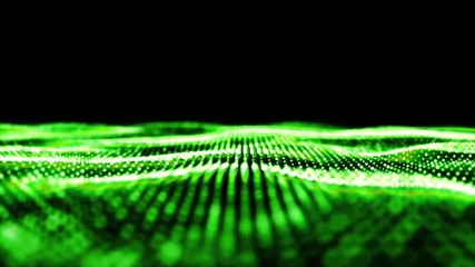 Fototapete - Abstract green dots waving form polygonal space. 3d rendering background