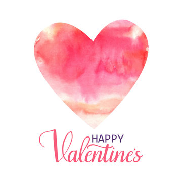 Happy Valentine's hand drawn lettering design with watercolor he