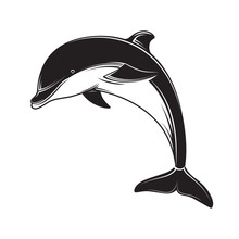 Dolphin Icon Black Silhouette On White Background. Dolphin Emblem And Label