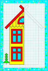 Wall Mural - educational page for children on a square paper. need to draw the second part of house considering t