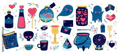 Set romantic element for happy valentine's day. Illustration with magic