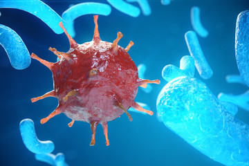Wall Mural - viral hepatitis infection causing chronic liver disease, hepatitis viruses. 3d illustration