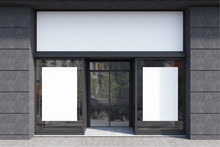Dark Gray And White Cafe Facade, Two Posters