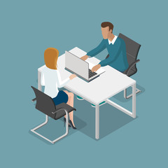 Wall Mural - Flat isometric people at office 3d business vector illustration