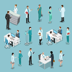 Canvas Print - Flat isometric male female doctors nurse medic healthcare vector