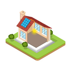 Wall Mural - Flat isometric alternative energy building vector. Solar panel