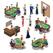 Gambling casino interior poker roulette 3d flat isometric vector