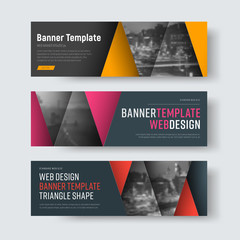 Poster - template of horizontal web banners with a red, pink and yellow triangle and a place for photos