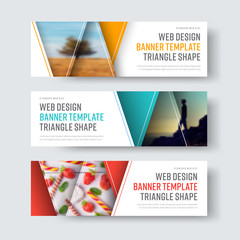 Poster - Set of vector white banners with triangular elements for a photo.