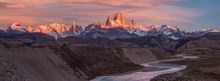 Fitz Roy Mountain Near El Chalten, In The Southern Patagonia, On The Border Between Argentina And Chile. Sunrise View