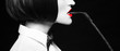 Woman in wig bite whip profile selective coloring banner