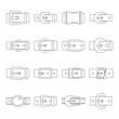 Belt buckles icons set, outline style