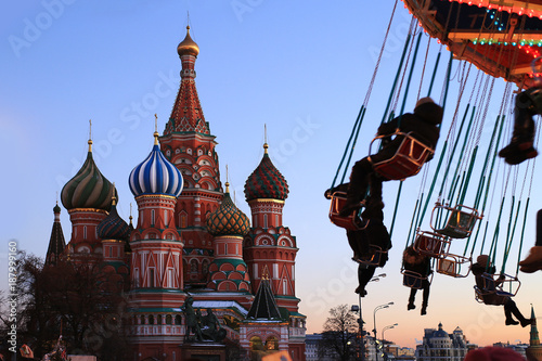 Plakat Rosja, Moskwa, St. Basil&#39;s Cathedral na placu czerwonym