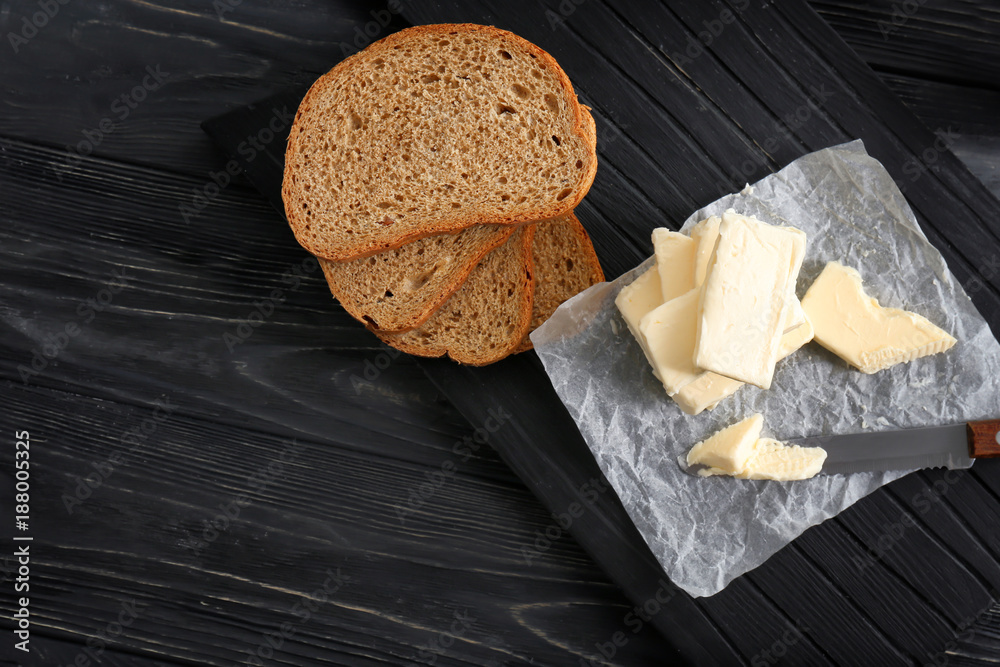 Composition with fresh butter on table