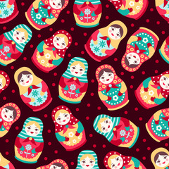 Wall Mural - Seamless pattern with Russian dolls