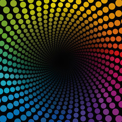 Wall Mural - Colored spiral tube background pattern - rainbow colored dots tunnel ending in dark infinity - geometric twisted circular illustration.