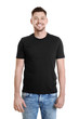 © Africa Studio - Young man in color t-shirt on white background. Mockup for design