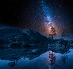 Wall Mural - milky way at hintersee lake in alps, germany