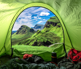 camp in the quiraing in scotland, united kingdom