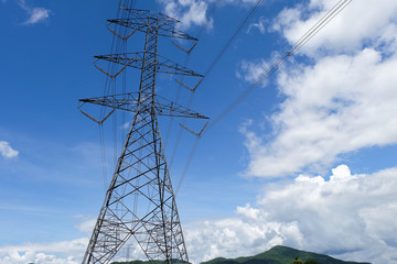 high voltage post.High-voltage tower sky background.