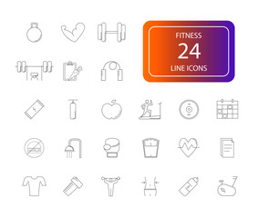 Sticker - Line icons set. Fitness pack. Vector illustration