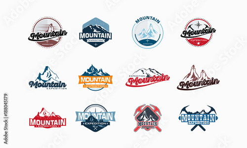 Set Of Mountain Badge Logo Template Collection Of Abstract Mountain Logo Designs Hiking Logo Designs Buy This Stock Vector And Explore Similar Vectors At Adobe Stock Adobe Stock