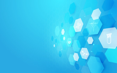 Poster - Abstract geometric shape medicine and science concept background. Medical Icons