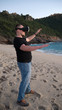 man in glasses, in virtual reality, beach