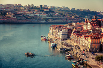 Wall Mural - Porto, Portugal old city skyline from across the Douro River, beautiful urban landscape, a popular destination for travel to Europe