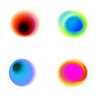 Vector set of gradient circles of vibrant colors. Rainbow colored collection of blurred holes on white background. Green, blue, red, pink, yellow transparent spots and dots.