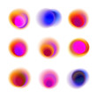 Rainbow colored collection of blurred round spots on white background. Set of gradient circles of vibrant colors. Red, pink, purple, blue transparent dots.