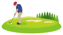 Male Senior Golfer In Course - Clip Art