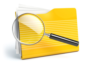 Poster - File search concep.  Folders and loupe or  magnifying glass.