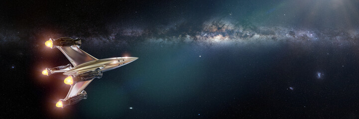 Wall Mural - spaceship in front of the milky way galaxy