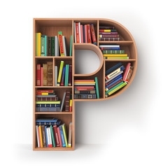 Poster - Letter P. Alphabet in the form of shelves with books isolated on white.