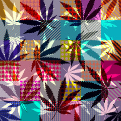 Aufkleber - Seamless background pattern. Grunge ethnic background and hemp leaves.