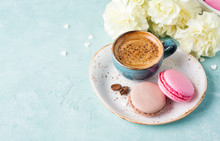 Cup Of Coffee And Macaroons.