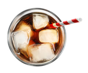 Canvas Print - Cold cola in glass on white background