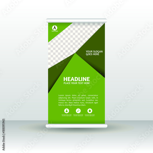Green Roll Up Banner Design Brochure Flyer Vertical Template