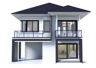 House 3d modern style rendering on white background.