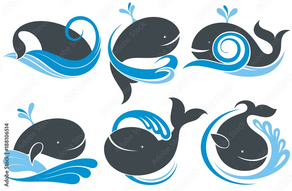 Whales with splash of water Stock Vector | Adobe Stock