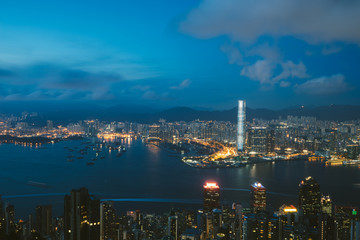 Wall Mural - View of Hong Kong City skyline at dusk. View from The peak Hongkong.